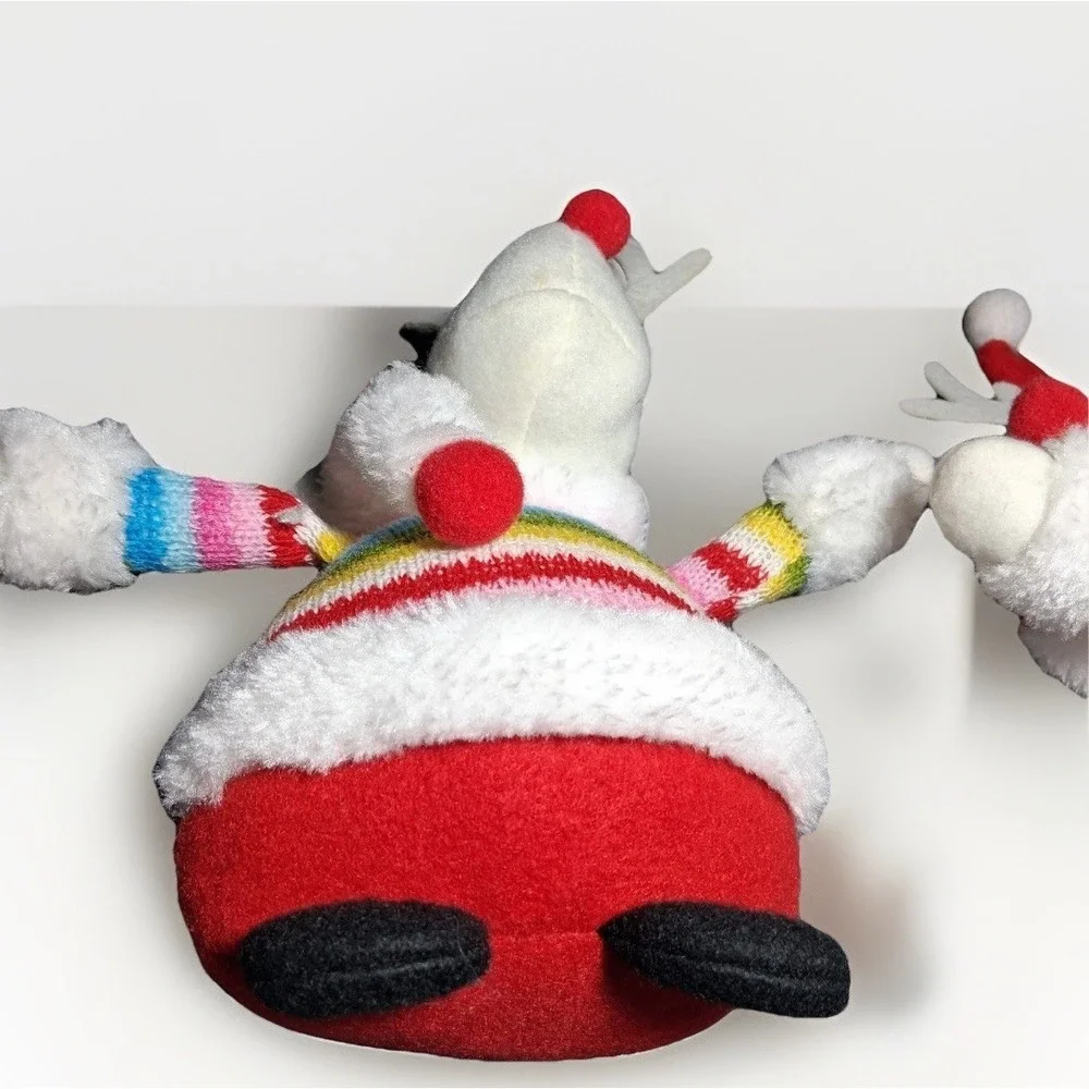 Holiday Time Rainbow Sweater Reindeer Plush Christmas Decor Set of 2 White Red
